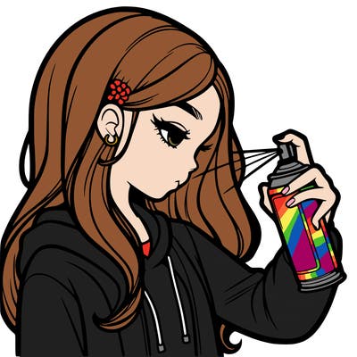 a realistic girl spray painting