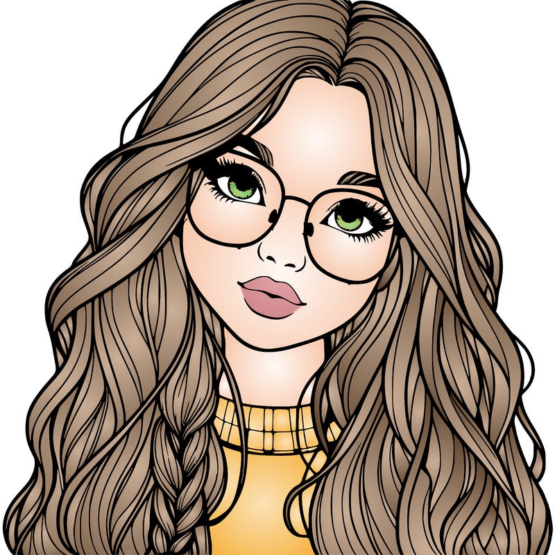 girl with long hair and freckles and glasses realistic