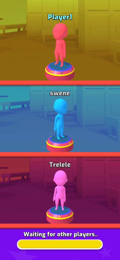 Epic Race 3D – Parkour Game - レースを待つ3つのカラフルなキャラクターアバターが表示されたマルチプレイヤーロビー画面。