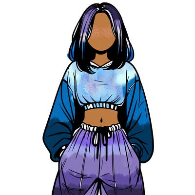 realistic girl faceless with baggy pants and a crop top