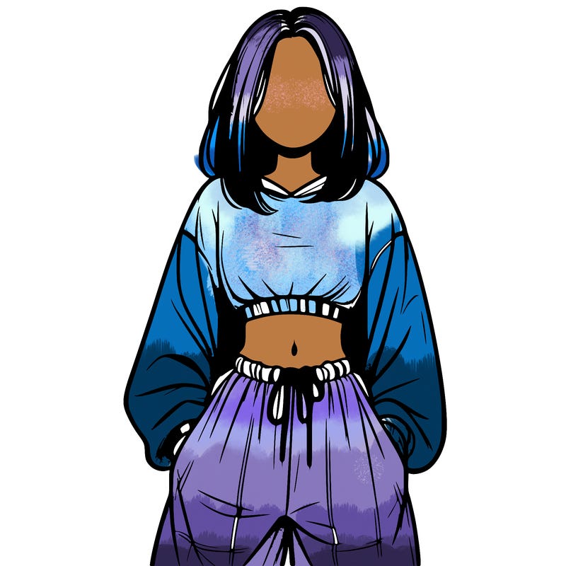 realistic girl faceless with baggy pants and a crop top