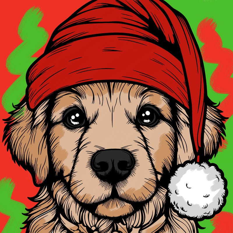 realistic dog with a christmas hat