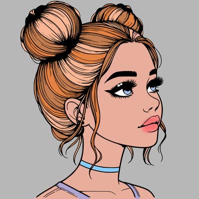 realistic girl with buns on the top of her head