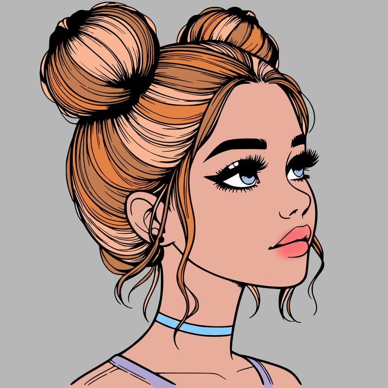 realistic girl with buns on the top of her head