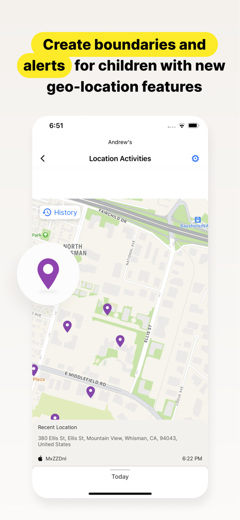 Norton Family Parental Control - Norton Family app interface showing a child's location history and recent activities on a map