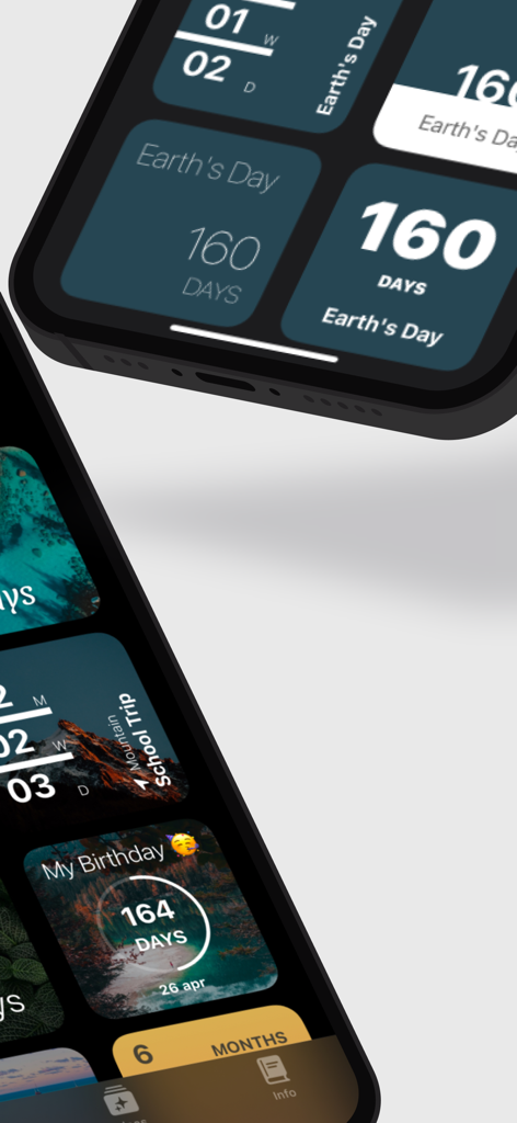 Countdown Widget Plus - Display of customizable aesthetic countdown widgets for events like birthdays and trips on an iPhone