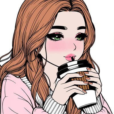 realistic girl drinking coffee