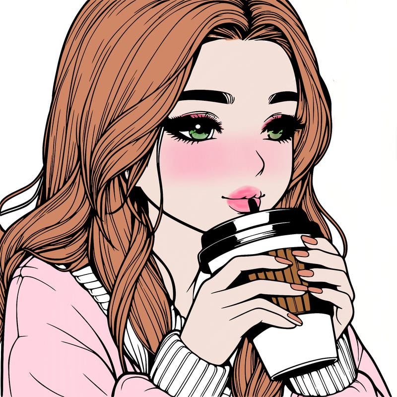 realistic girl drinking coffee