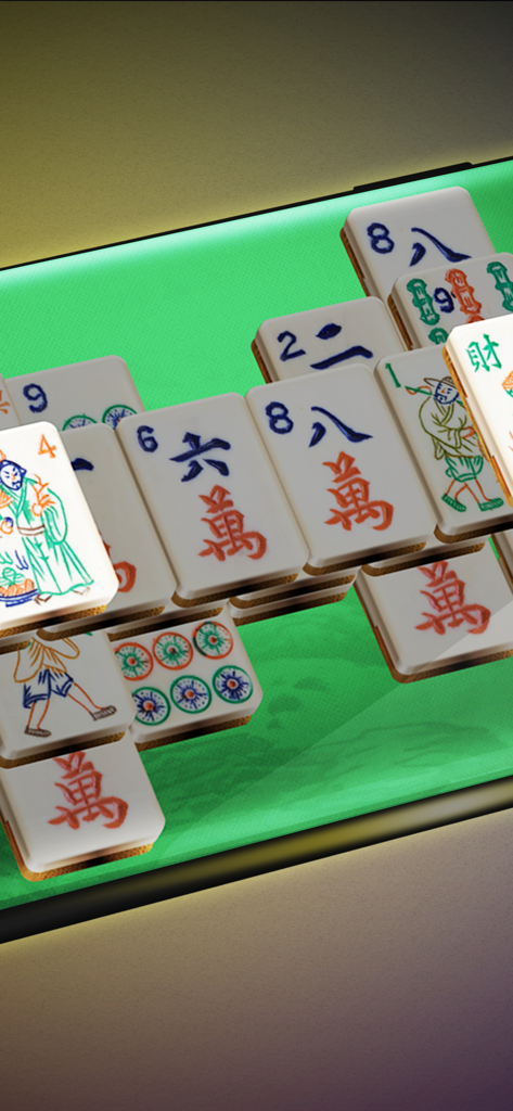 Mahjong Gold - Majong Master - Nahaufnahme von hochauflösenden traditionellen Mahjong-Kacheln auf grünem Hintergrund