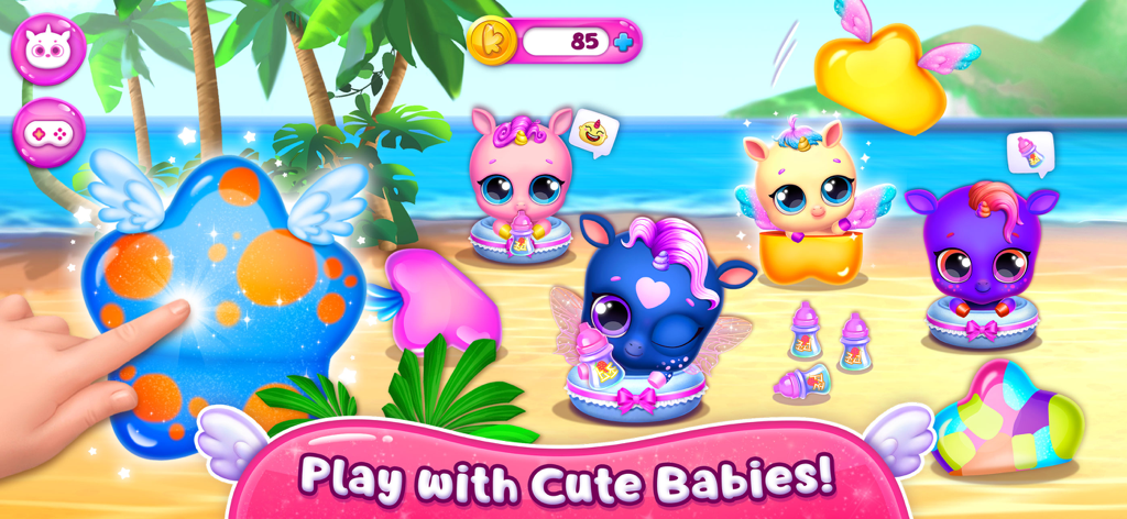 Kpopsies - My Unicorn Band - Cute virtual unicorn babies playing on a tropical beach in the Kpopsies app.