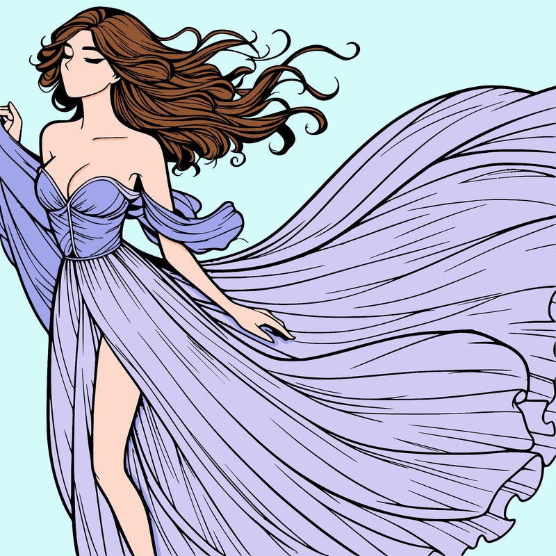 realistic woman in dress flowing the the wind