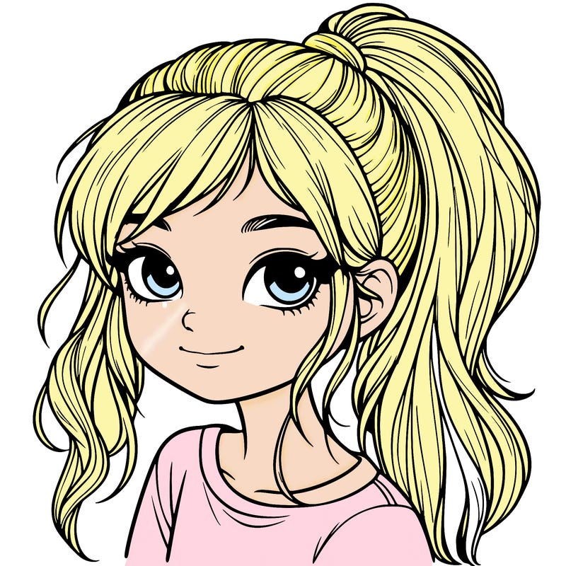 realistic girl with ponytail