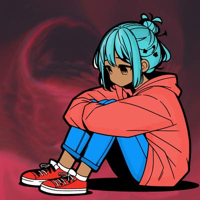 sad anime girl sitting alone