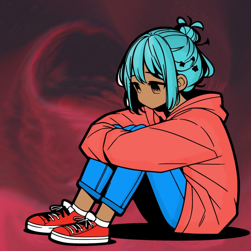 sad anime girl sitting alone