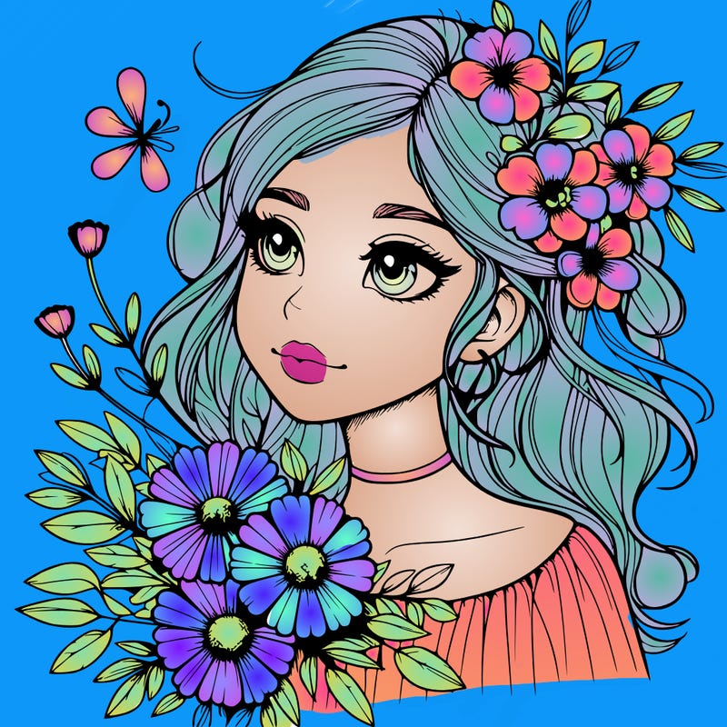 realistic girl with flowers