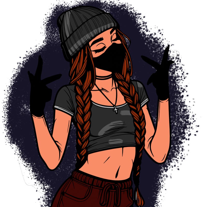 realistic teenage girl with braids and a beanie and crop top doing 🫶🏼