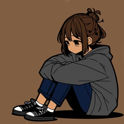 sad anime girl sitting alone