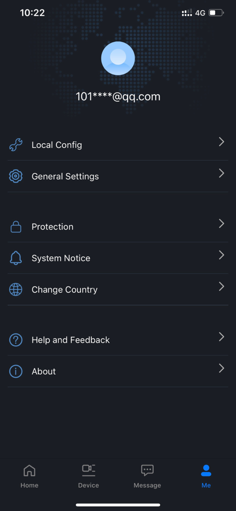 menu du compte et des paramètres de l'application idmss plus