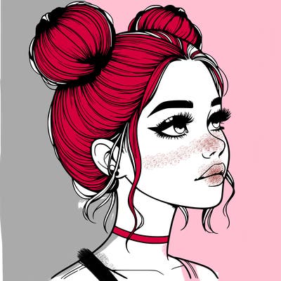 realistic girl with buns on the top of her head