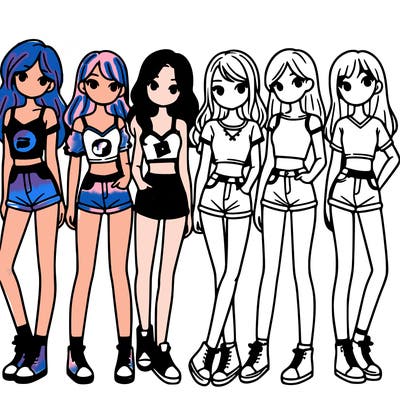 a group of girls wearing crop tops and shorts