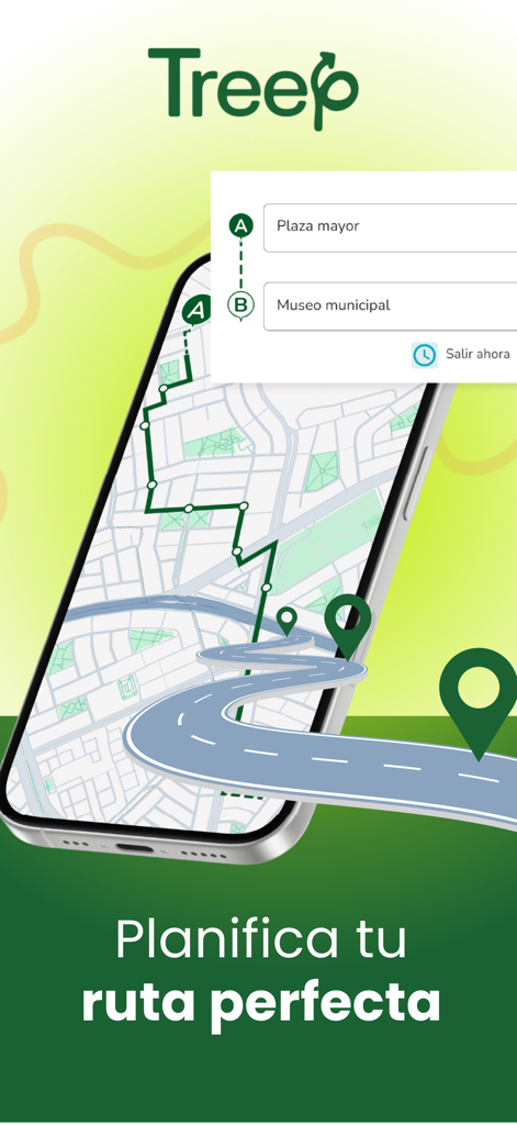 Treep - Treep mobile app interface showing city map and route planning navigation