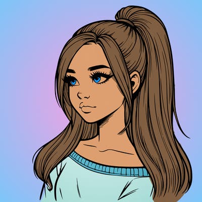 realistic girl with a high ponytail