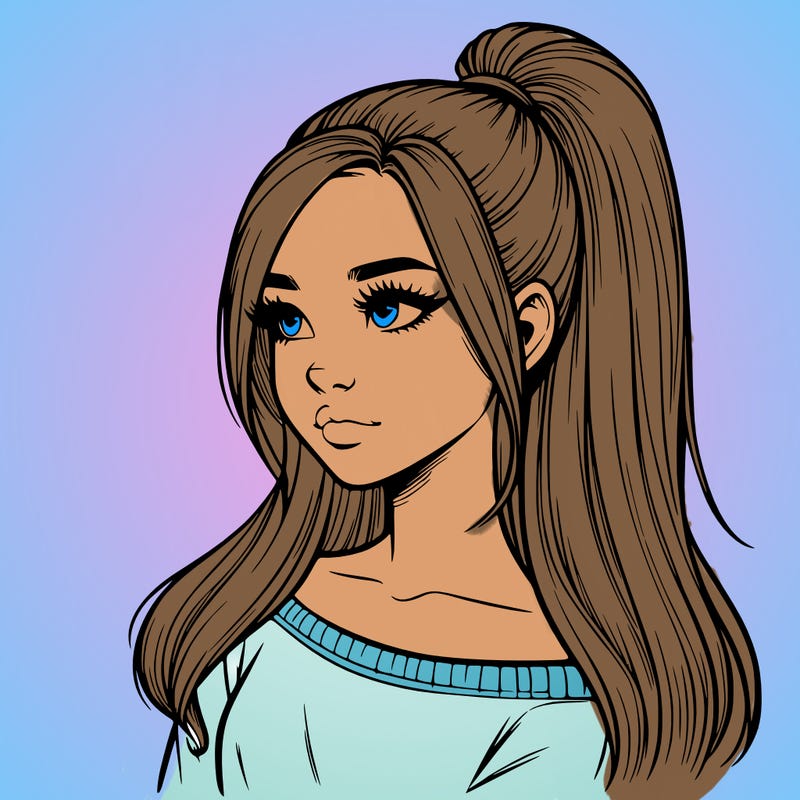 realistic girl with a high ponytail