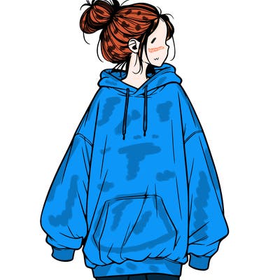 realistic girl with a oversized sweatshirt on and a bun