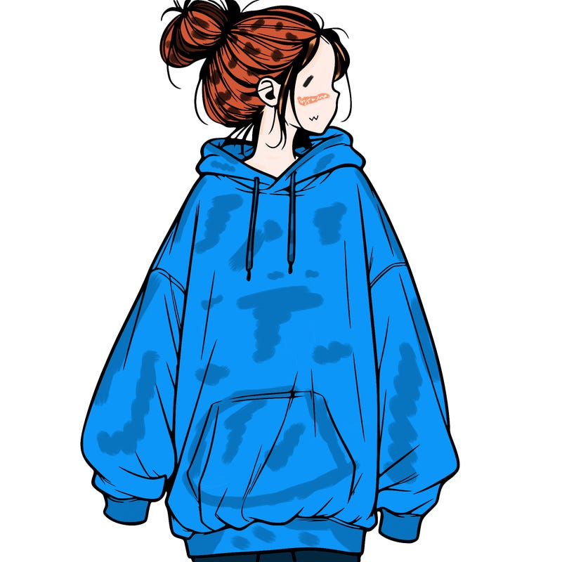 realistic girl with a oversized sweatshirt on and a bun