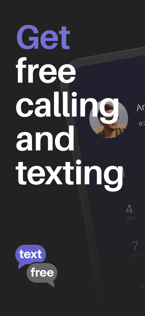 Screenshot of Text Free app with the message Get free calling and texting