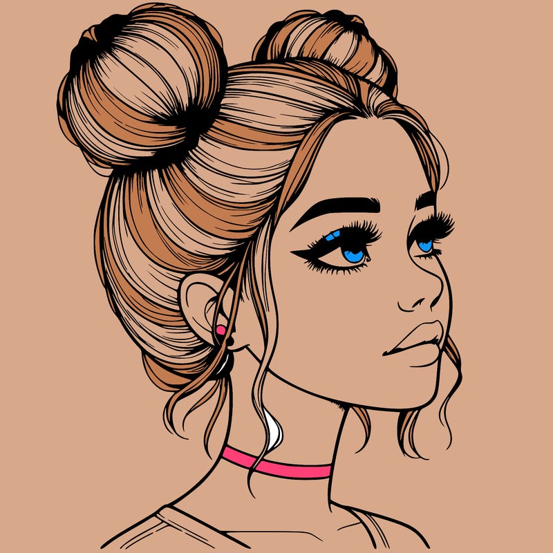realistic girl with buns on the top of her head
