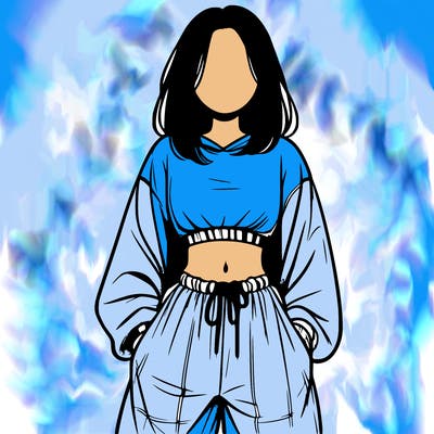 realistic girl faceless with baggy pants and a crop top