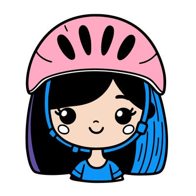 girl with shoulder length straight hair wearing a bike helmet
