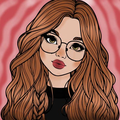 girl with long hair and freckles and glasses realistic