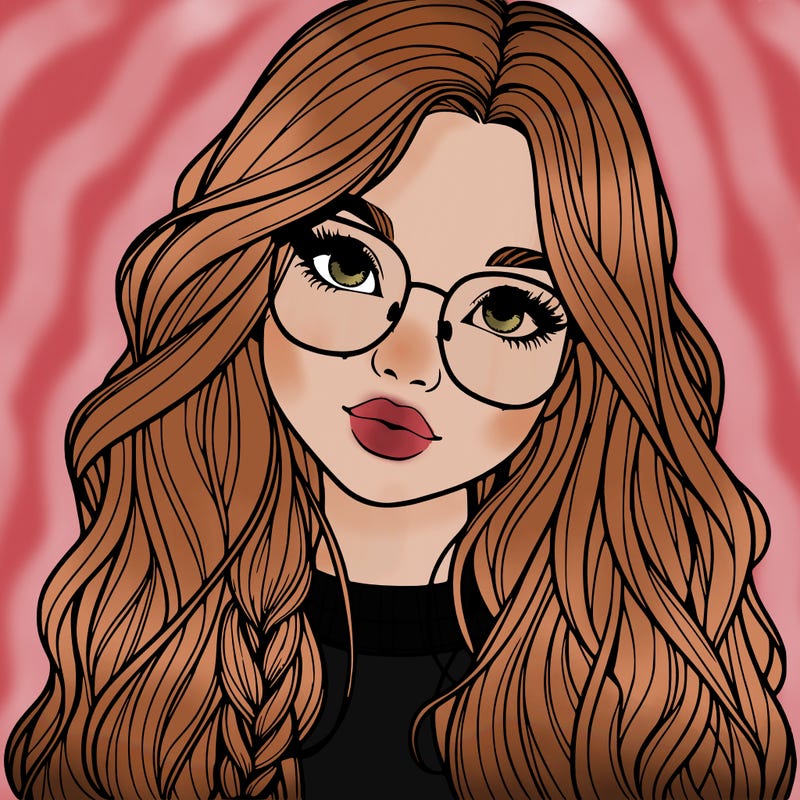 girl with long hair and freckles and glasses realistic
