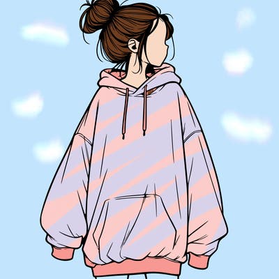 realistic girl with a oversized sweatshirt on and a bun