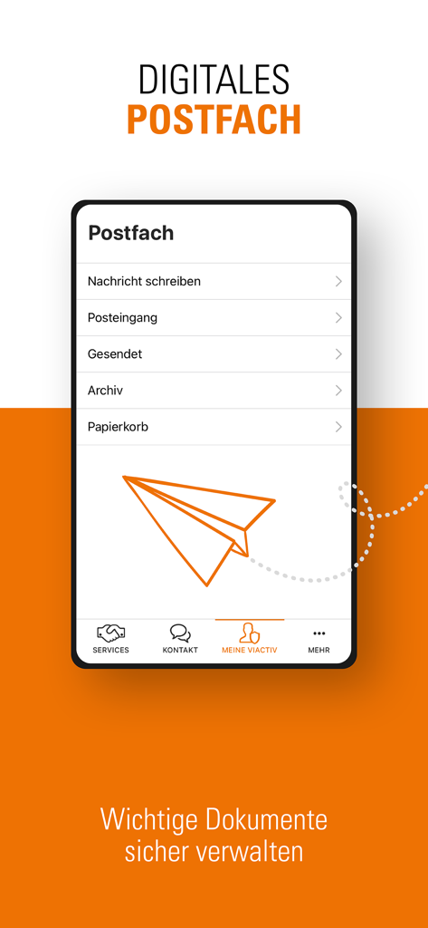 VIACTIV - Service - VIACTIV service app digital postbox screen for managing health insurance documents