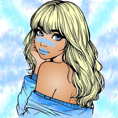 realistic girl with bangs looking over her shoulder