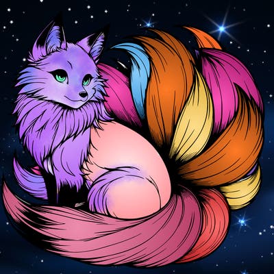 realistic detailed 9 tailed anime fox