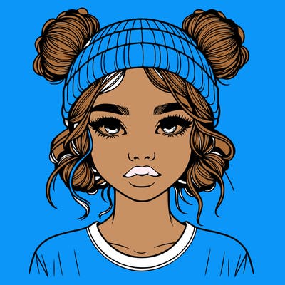 realistic girl with buns in her hair with a beanie on
