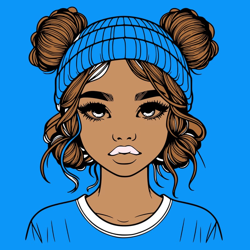 realistic girl with buns in her hair with a beanie on