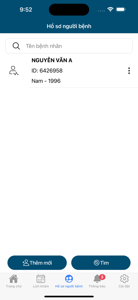 Medic Hoà Hảo - Khám bệnh - Patient records management screen in the Medic Hoa Hao health app
