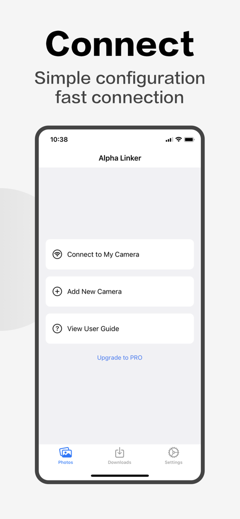 Alpha Linker - Camera Transfer - Interface de l'application Alpha Linker montrant les options pour connecter et ajouter de nouveaux appareils photo Sony