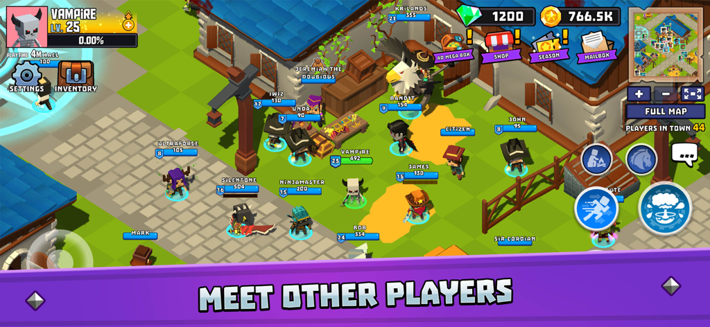 Hunters Origin - Multiple players interacting in the Archer Pond social town hub in Hunters Origin