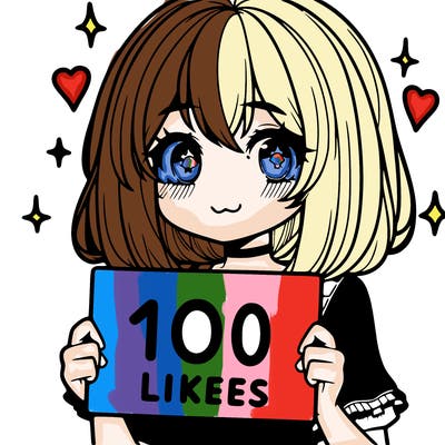 anima girl holding a 100 likes sign in her hand