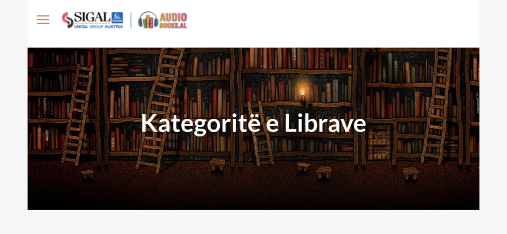 Sigal Hörbücher Kopfzeile mit einer Bibliotheksillustration und dem Titel Buchkategorien