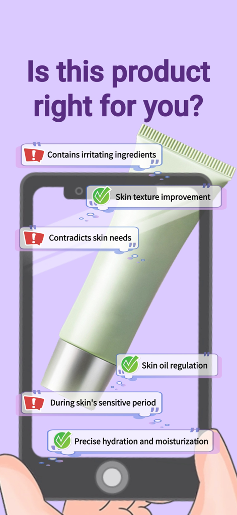 Skin AI - Best AI Skin Expert - Un smartphone escaneando un producto de cuidado de la piel para determinar su idoneidad mediante análisis de IA