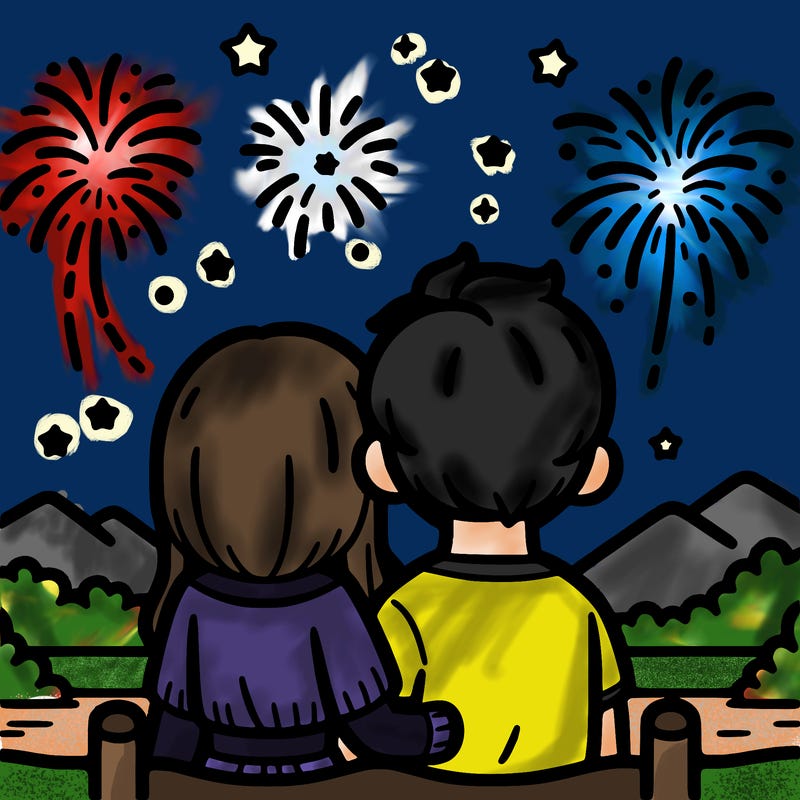 couple watching fireworks