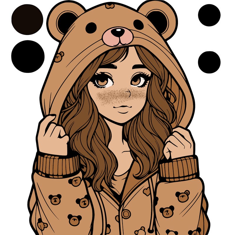 realistic girl in a animal pjs hoodie