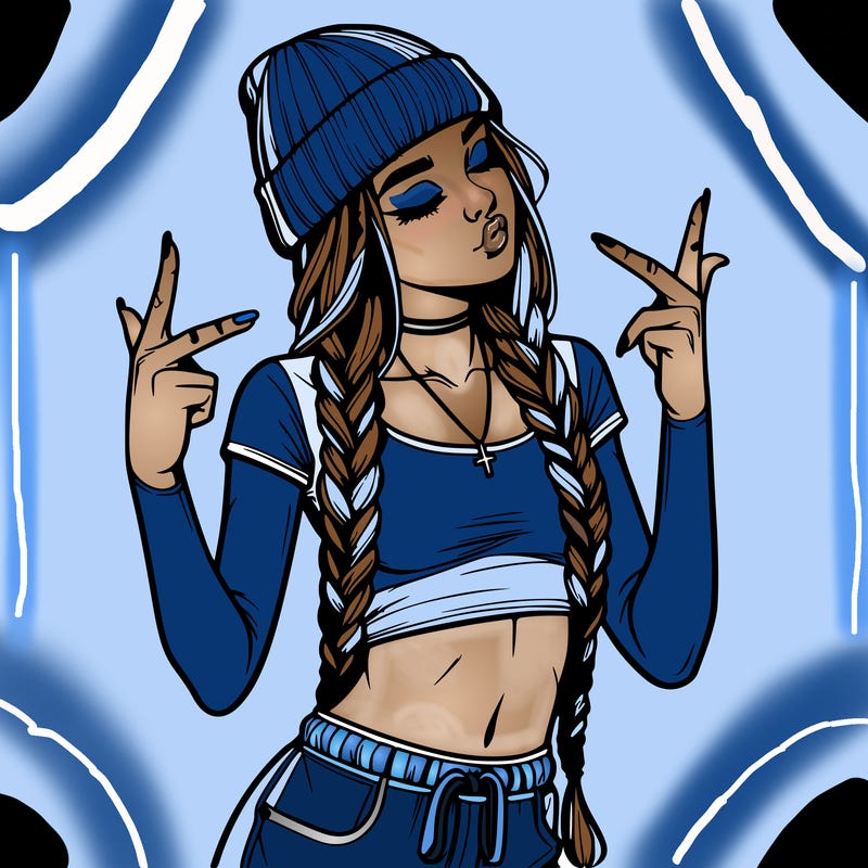 realistic teenage girl with braids and a beanie and crop top doing 🫶🏼